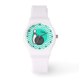 Bowling; Aqua Green Chevron Watch