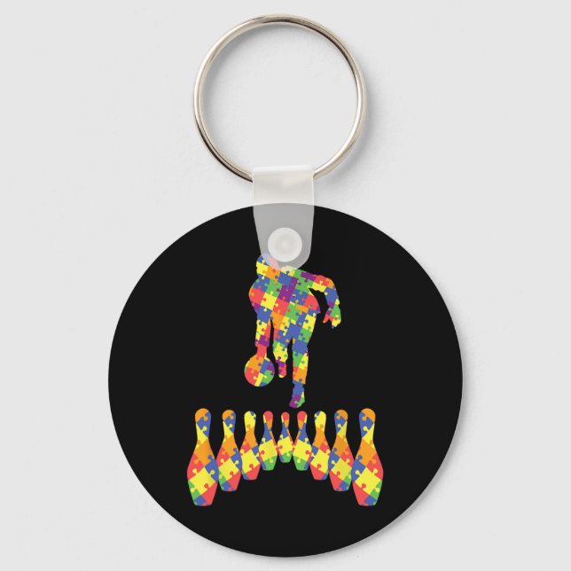 Bowling Autism Awareness Tee For Autism Awareness  Key Ring (Front)