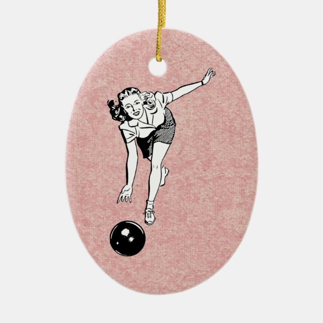 bowling babe ceramic tree decoration (Front)