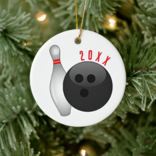 Bowling Ball and Pin Christmas Ceramic Tree Decoration