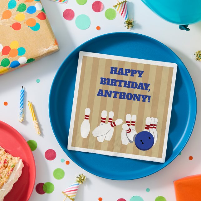 Bowling Ball and Pins Bowling Birthday Party Napkin (Creator Uploaded)