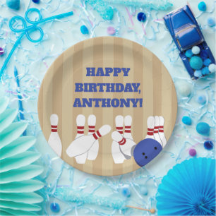 Bowling Ball and Pins Bowling Birthday Party Paper Plate