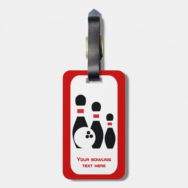 Bowling ball and pins custom luggage tag (Back Vertical)