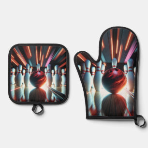 Bowling Ball and Pins Oven Mitt & Pot Holder Set