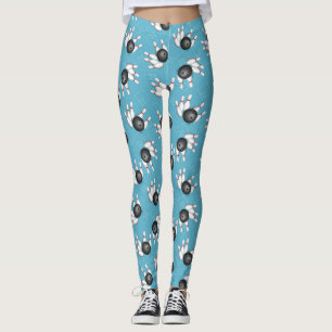 Bowling Ball and Pins Pattern Blue Leggings