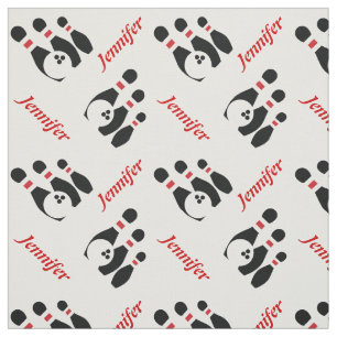 Bowling ball black red pins with name personalised fabric