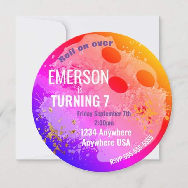 BOWLING BALL, bowling, Glow bowling birthday Neon Invitation (Front)
