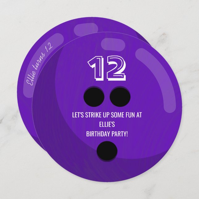 Bowling Ball | Kids Birthday Party | Purple Invitation (Front/Back)