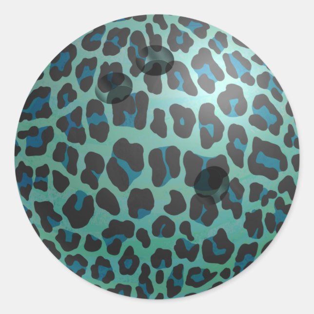 Bowling Ball Leopard Teal Classic Round Sticker (Front)
