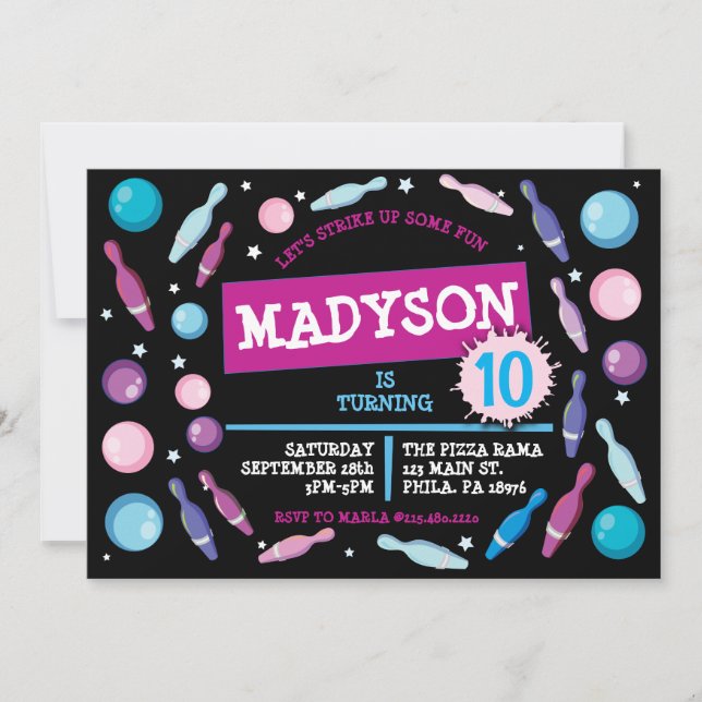 BOWLING BALL NEON Birthday Party Invitation (Front)
