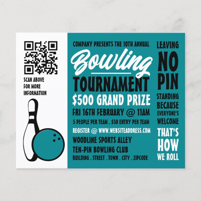 Bowling Ball & Pin, Ten-Pin Bowling Tournament Flyer (Front)
