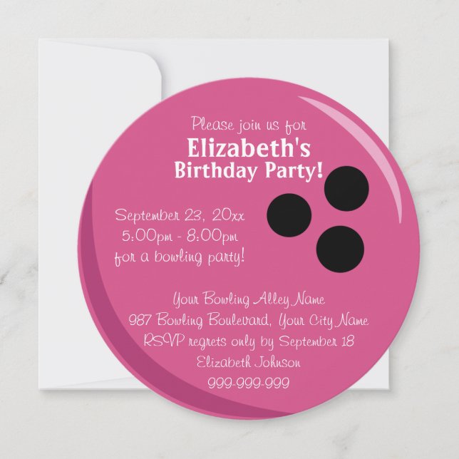 Bowling Ball Pink Birthday Party Invitation (Front)