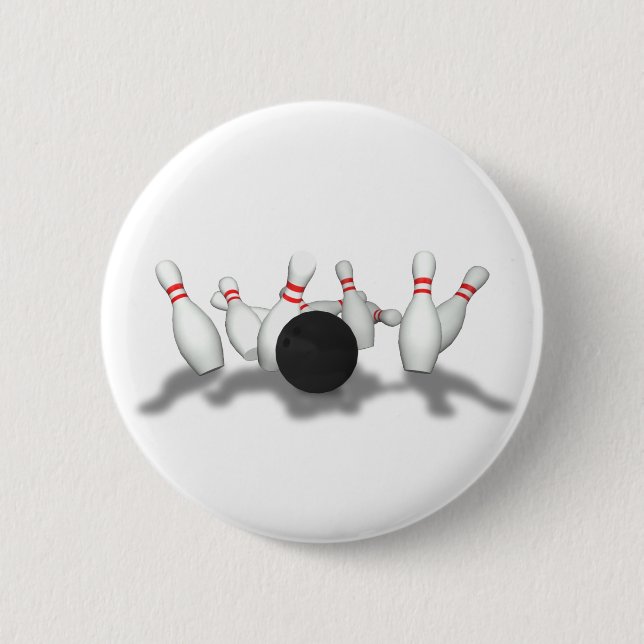 Bowling Ball & Pins: 3D Model: 6 Cm Round Badge (Front)