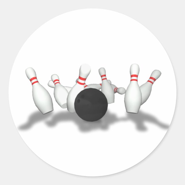 Bowling Ball & Pins: 3D Model: Classic Round Sticker (Front)