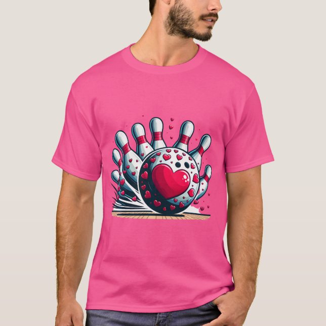 Bowling Ball Pins Hearts Valentine'S Day Bowler Ma T-Shirt (Front)