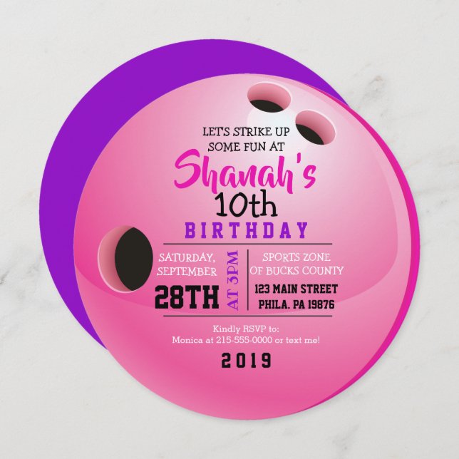 BOWLING BALL ROUND Birthday Party Invitation (Front/Back)