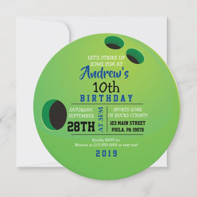 BOWLING BALL ROUND Birthday Party Invitation (Front)