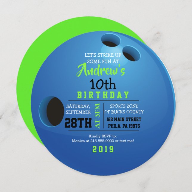BOWLING BALL ROUND Birthday Party Invitation (Front/Back)