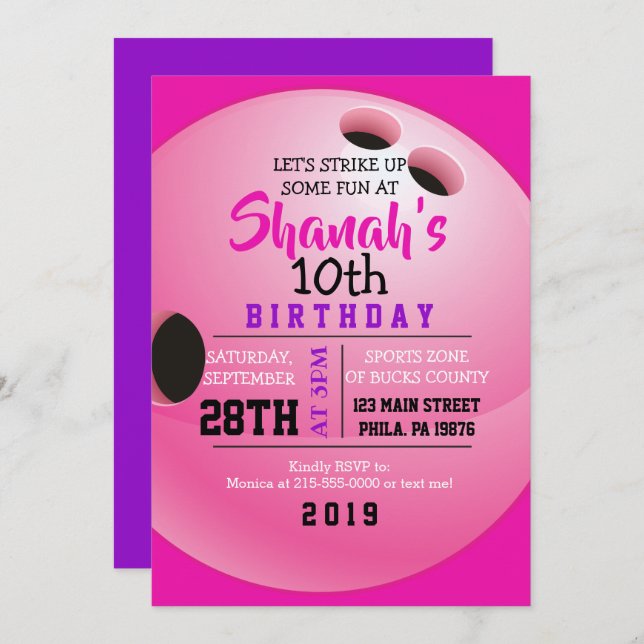 BOWLING BALL ROUND Birthday Party Invitation (Front/Back)