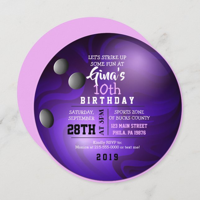 BOWLING BALL ROUND Birthday Party Invitation (Front/Back)