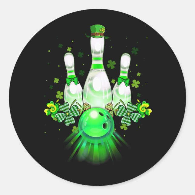 Bowling Ball Shamrock Leprechaun St Patricks Day B Classic Round Sticker (Front)