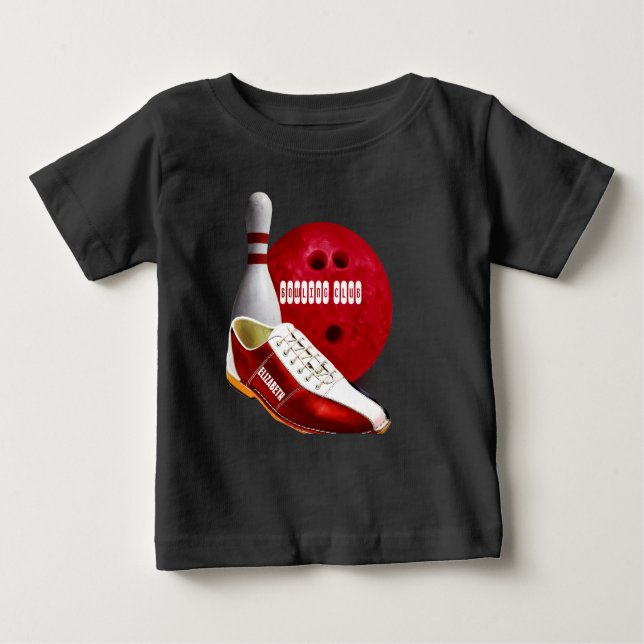 Bowling Ball Shoe And Pin With Your Custom Name Baby T-Shirt (Front)