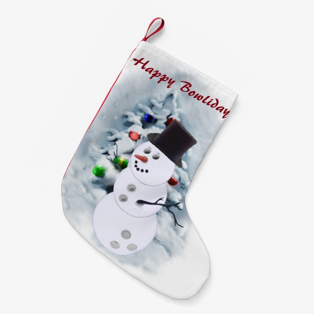 Bowling Ball Snowman Christmas Small Christmas Stocking (Front (Hanging))