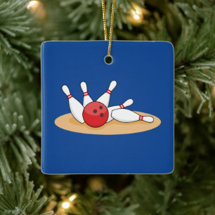 Bowling Ball Striking Skittles Ceramic Ornament