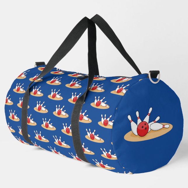 Bowling Ball Striking Skittles Pattern Duffle Bag (Left Corner)