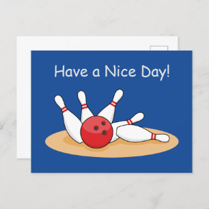 Bowling Ball Striking Skittles Personalise Holiday Postcard