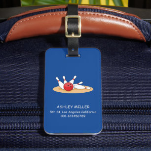 Bowling Ball Striking Skittles Personalise Luggage Tag
