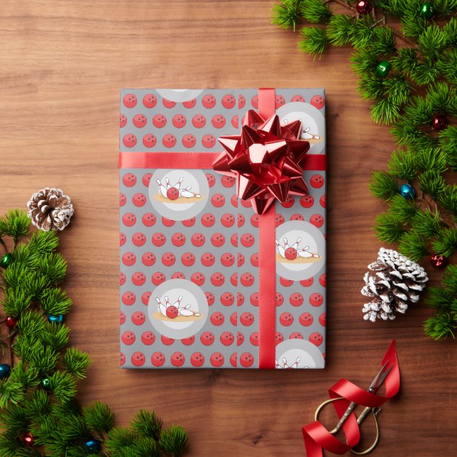 Bowling Ball Striking Skittles with Ball Pattern Wrapping Paper (Holiday Gift)