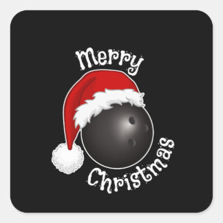 Bowling ball with Santa Hat. Bowling players xmas Square Sticker