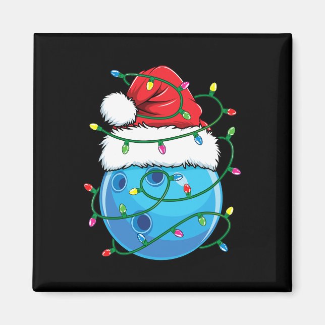 Bowling Ball With Santa Hat Men Boys Christmas Xma Magnet (Front)