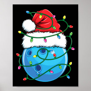 Bowling Ball With Santa Hat Men Boys Christmas Xma Poster