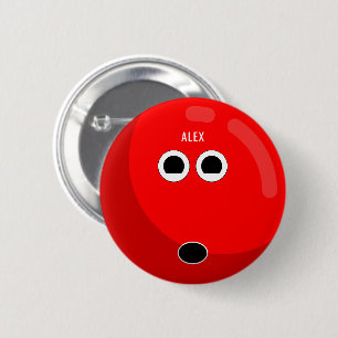 Bowling Ball with Your Name   Red/White 6 Cm Round Badge