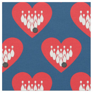 Bowling Balls and Pins Hearts Sports Fabric