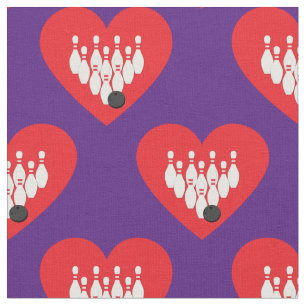 Bowling Balls and Pins Hearts Sports Fabric