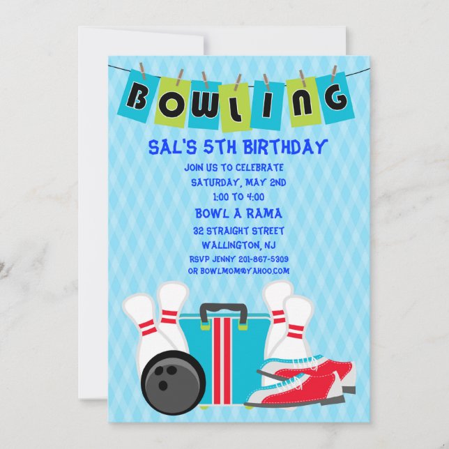 Bowling Banner Birthday Party Invitation (Front)