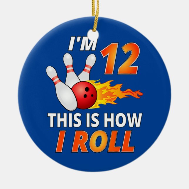 Bowling Birthday 12 Year Old Boy Funny Bowler Ceramic Tree Decoration (Front)