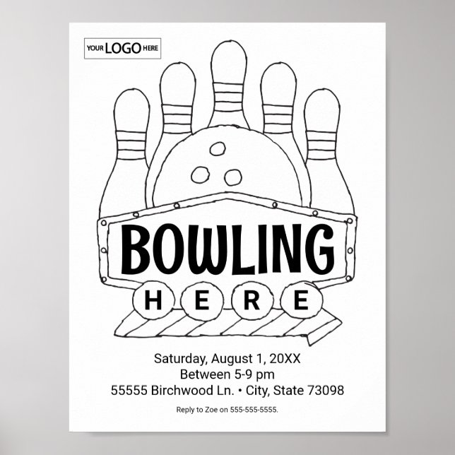 Bowling Birthday Bowling Art Colouring Art Activit Poster (Front)