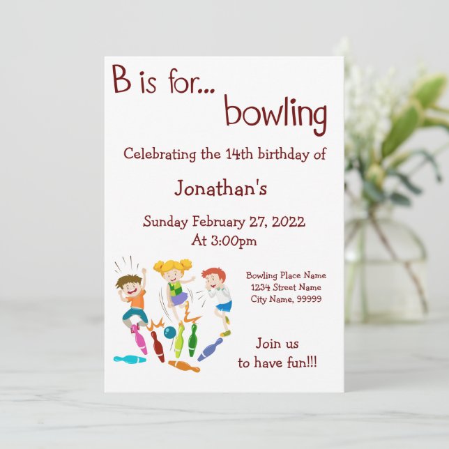 Bowling Birthday for Bowling Party Invitation (Standing Front)