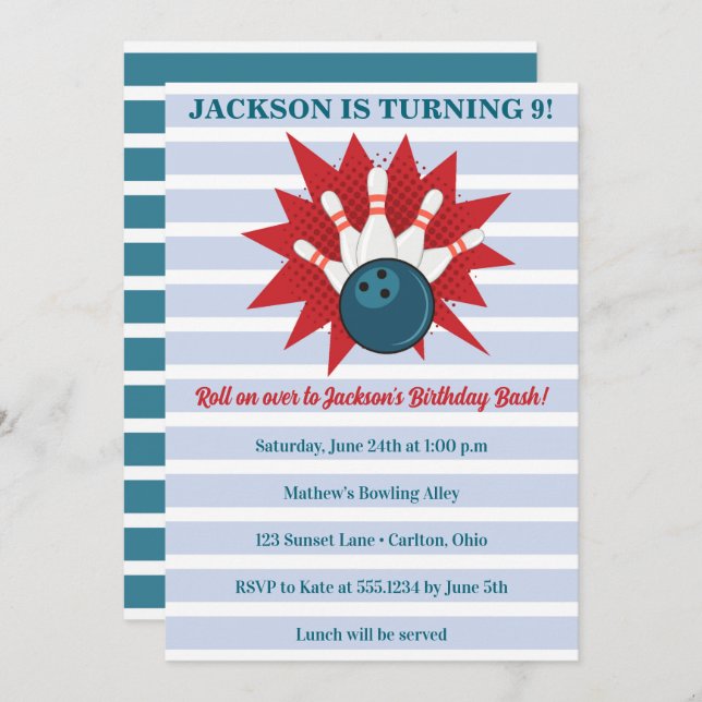 Bowling Birthday Invitation (Front/Back)