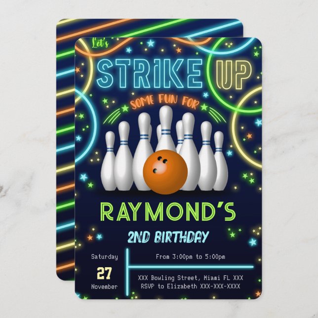 Bowling Birthday Invitation (Front/Back)
