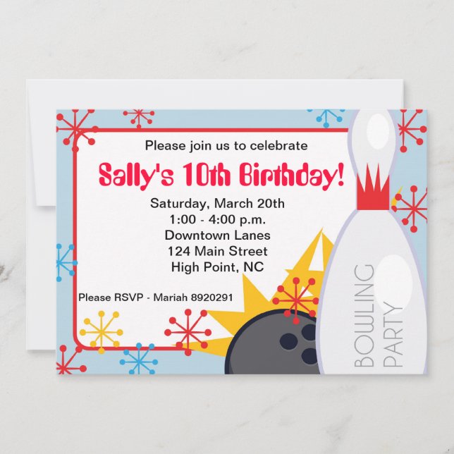 Bowling birthday invitation (Front)