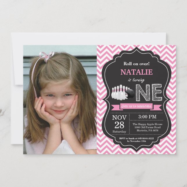 Bowling Birthday Invitation 1st Birthday Party (Front)
