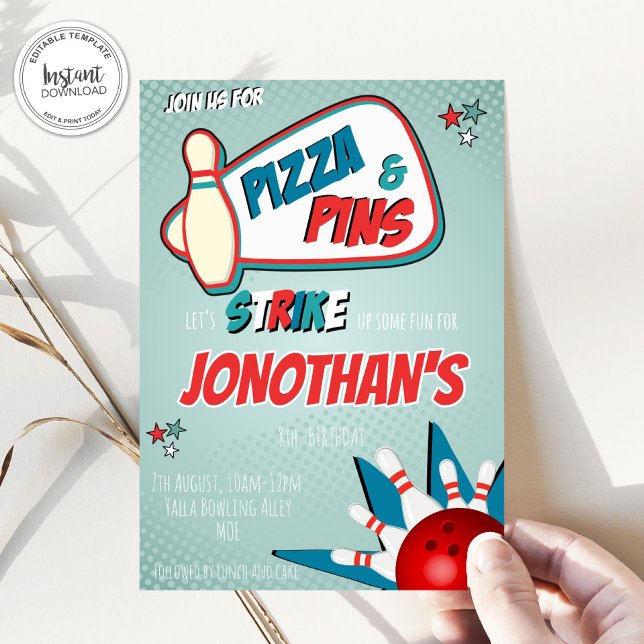 Bowling Birthday Invitation for Boys, (Creator Uploaded)