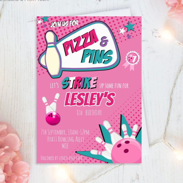 Bowling Birthday Invitation for Girls (Creator Uploaded)