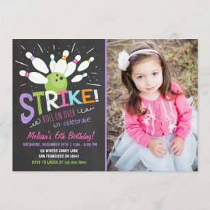 Bowling Birthday Invitation Pink Purple Girl