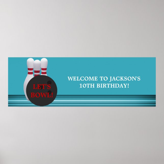 Bowling Birthday Party Banner Poster (Front)